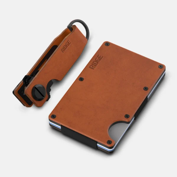 Ridge Wallet Tobacco Brown Leather – Full Kit / Mag Safe / Add Money Clip